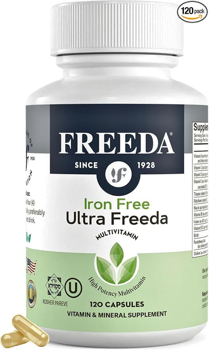 FREEDA Multivitamin - Iron Free Ultra Kosher Multi Vitamins Supplements for Women Health - Men’s Vitamins for Men Health - Multivitamins for Men & Women Adult Vitamins Multivitamin, 120