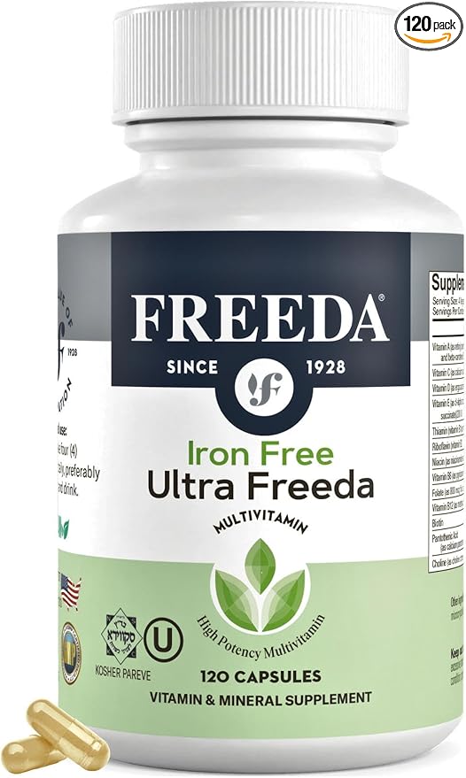 FREEDA Multivitamin - Iron Free Ultra Kosher Multi Vitamins Supplements for Women Health - Men’s Vitamins for Men Health - Multivitamins for Men & Women Adult Vitamins Multivitamin, 120