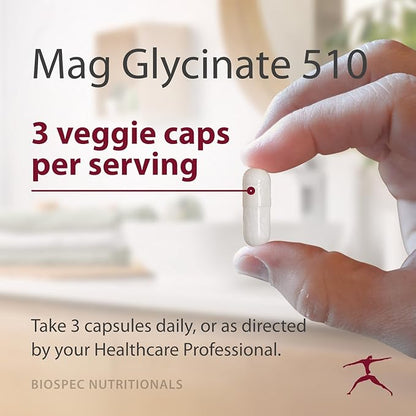 Mag Glycinate 510 – Magnesium Glycinate – Nutritional Supplement for Stress, Heart Health, Nerves, Muscles, Energy, and Metabolism* - (100 Capsules)