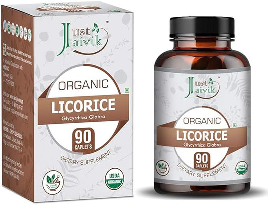 Just Jaivik 100% Organic & Pure Licorice (Glycyrrhiza Glabra) / Yastimadu/Mulethi Tablets As Dietary Supplements - 750mg (90 Tablets) | for Healthy Digestive Function & Improves Respiratory System