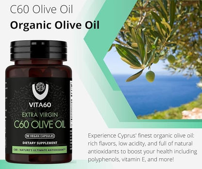 C60 Oil Capsules | Age-Defying Vitality and Antioxidant Support | 99.99% Pure Solvent Free C60 | Organic Oil | Vegan Friendly | Superior Customer Service (Olive Oil)