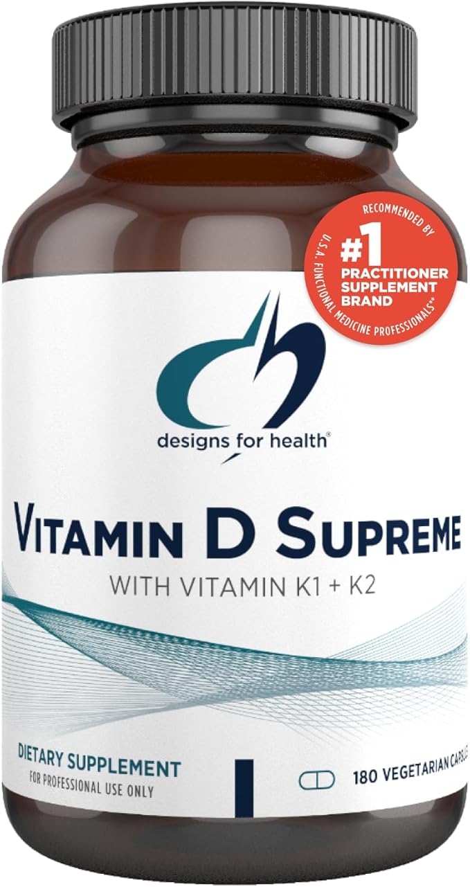 Designs for Health Vitamin D Supreme - Vitamin D 5000 IU with 2000mcg Vitamin K as MK4 for Bone Health, Heart Health & Immune Support - Vitamin D3 Enhanced with GG Supplement (180 Capsules)