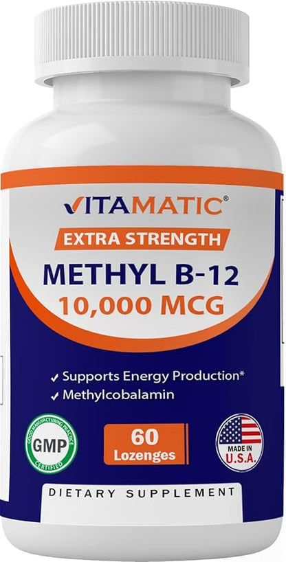 Vitamatic Methyl Vitamin B12 (Methylcobalamin) 10,000 mcg (10mg) 60 Lozenges - Superior Source of Vitamin B12 (2 Pack)