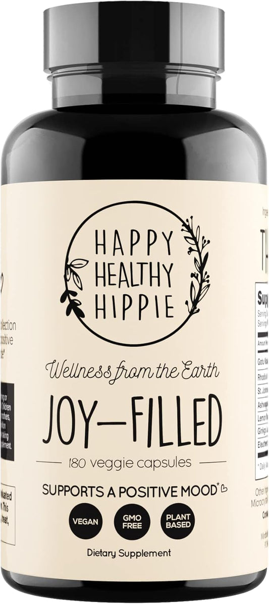 Joy-Filled Mood Support Supplement with St. Johns Wort 180 Ct | Rhodiola Rosea, Eleuthero, Ashwagandha | Stress Relief – Helps Calm The Mind & Body | 100% Plant-Based Happy Pills | Herbal Adaptogens