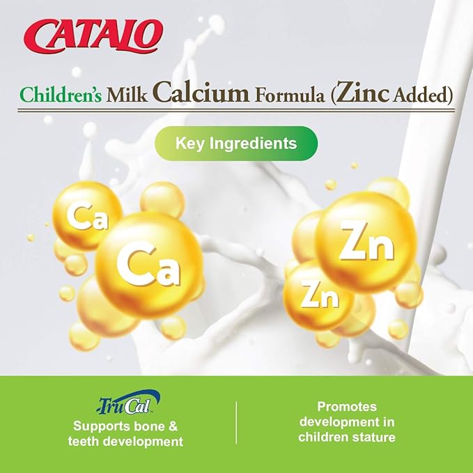 CATALO Toddler Children’s Milk Calcium Formula with Zinc Added - TruCal® Milk Calcium, Phosphorus, Magnesium, and Chelated Zinc - Vanilla Flavor, 100 Chewable Tablets