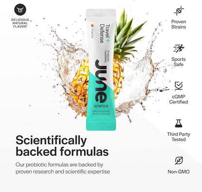 Travel + Defense | Fast Melt Pre + Probiotic for Immune Health While Traveling - Tropical Flavor, 30 Powder Sachets