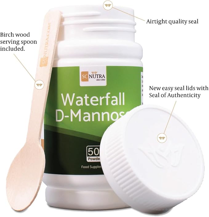 Waterfall D-Mannose Powder - 100% Pure D-Mannose Powder Naturally Sourced from Birch - Not a Blend - Free from Bulking Agent, Fillers & Cranberry - 50g / 1.76oz