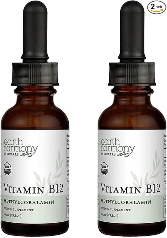 USDA Organic Vitamin B12 2000mcg Sublingual Liquid Supplement (2-Pack) - Vegan Methylcobalamin Drops for Natural Energy, Maintain Metabolism, and Immune System Support - 1 Fl Oz