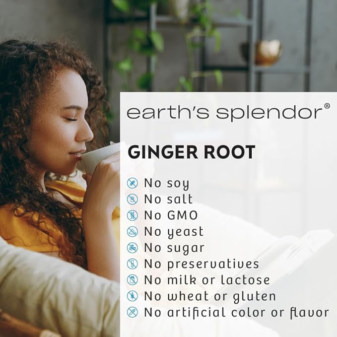 Earth's Splendor Ginger Root 550 mg Dietary Supplement for Men & Women, Supports Digestive Health, No Artificial Color or Preservatives (550 mg, 100 Capsules)