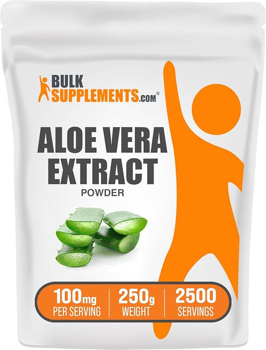 BulkSupplements.com Aloe Vera Extract Powder - Aloe Vera Supplement, Aloe Vera Powder - Herbal Supplement, Pure & Gluten Free, 100mg per Serving, 250g (8.8 oz) (Pack of 1)