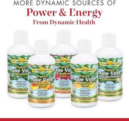 Dynamic Health Organic Aloe Vera Juice w/Micro Pulp, Unflavored | No Added Sugar, Artificial Color or Sweeteners, No Gluten or BPA | 32oz, 8 Serv
