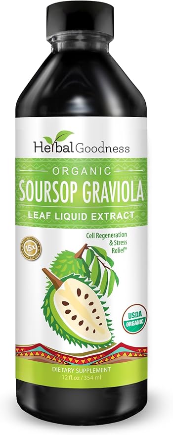 Herbal Goodness Soursop Graviola Leaf Extract 15X Strength – Organic Soursop Bitters Liquid Drop for Cell Support, Regeneration, Relax, Immune Boost, Stress Relief, Liver & Sleep Support, 12oz