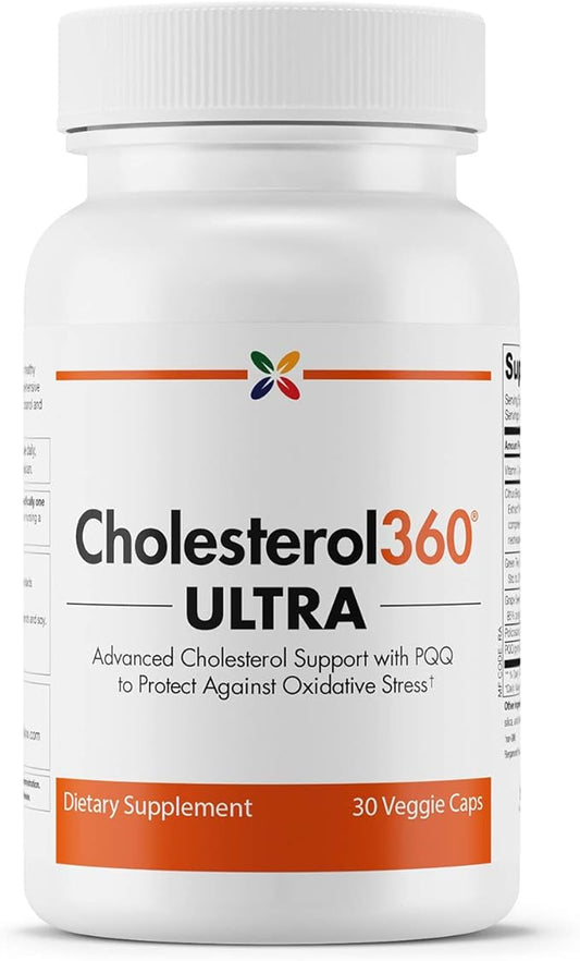 Stop Aging Now - Cholesterol360 Ultra - Heart Health, Blood Vessel and Cholesterol Supplements - with PQQ, Vitamin C, Bergamonte Citrus Extract, Green Tea Extract and Grape Seed Extract - 30 Vcaps