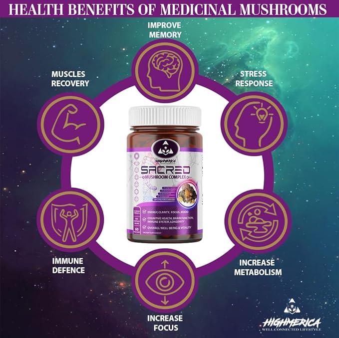 7 Sacred Mushroom Complex - Lion's Mane, Cordyceps, Reishi, Turkey Tail, Chaga, Maitake & Shiitake - Nootropic for Brain and Cognitive Support - Energy & Immunity