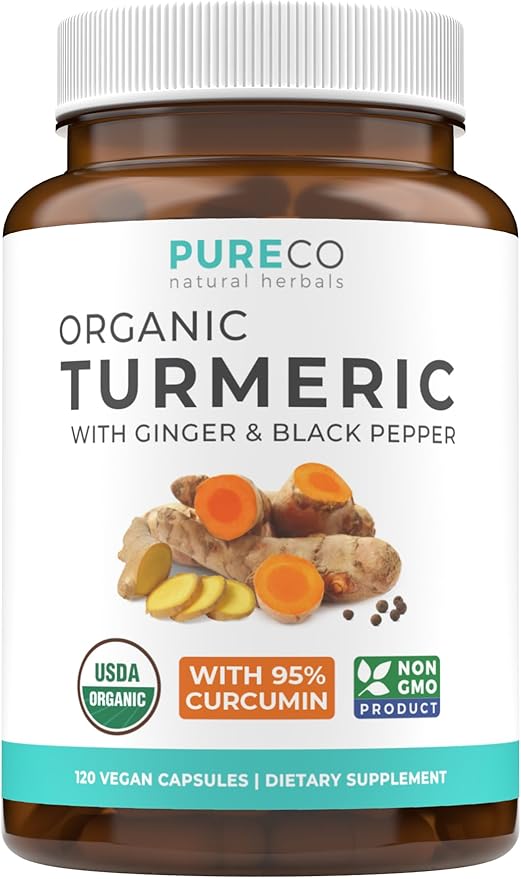USDA Organic Turmeric Curcumin with Black Pepper and Ginger (4 Month Supply) Joint Support Supplement with Tumeric and Ginger Root Powder - Organic Turmeric Supplement - 120 Vegan Capsules (No Pills)