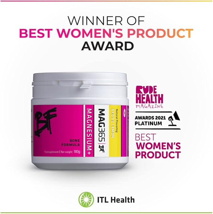 Magnesium | ITL Health | Bone Support Formula | Ionic Magnesium Citrate | Zinc | Vitamin C, B6, D3, K2 | Boron | Potassium | Exotic Lemon | 180g Powder for Optimal Health