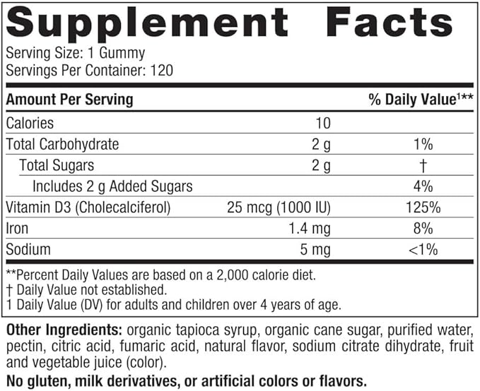 Nordic Naturals Vitamin D3 Gummies, Wild Berry - 120 Gummies - 1000 IU Vitamin D3, 1.4 mg Iron - Great Taste - Healthy Bones, Mood & Immune System Function - Non-GMO - 120 Servings