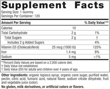 Nordic Naturals Vitamin D3 Gummies, Wild Berry - 120 Gummies - 1000 IU Vitamin D3, 1.4 mg Iron - Great Taste - Healthy Bones, Mood & Immune System Function - Non-GMO - 120 Servings