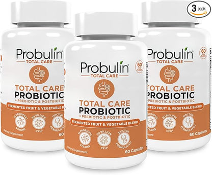Probulin Total Care Pre + Pro + Postbiotic, 20 Billion CFU, 60 Vegan Capsules (Pack of 3)
