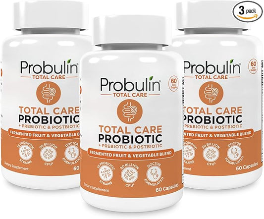 Probulin Total Care Pre + Pro + Postbiotic, 20 Billion CFU, 60 Vegan Capsules (Pack of 3)