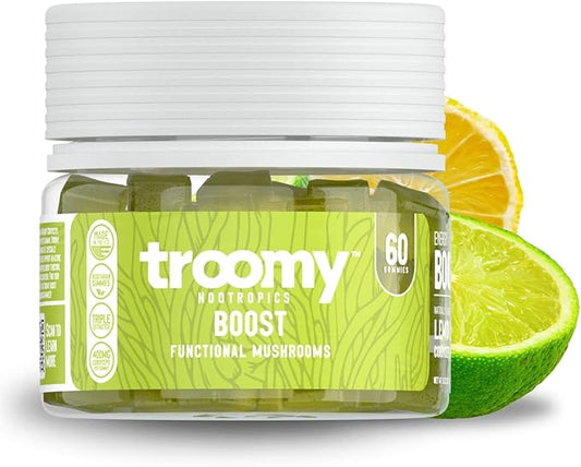 Troomy Boost Cordyceps All Natural Mushroom Gummies - Supports Active Lifestyle & Hyper Focus - Lemon Lime - 60 Count