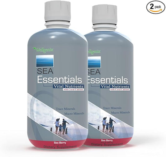 Wellgenix Sea Essentials Nutritional Multivitamin Supplement - Liquid Coral Calcium, Trace & Macro Minerals, 1 Oz Daily, Sea Berry Flavor - for Men & Women, Adults & Kids, 32 Fl Oz (Pack of 2)