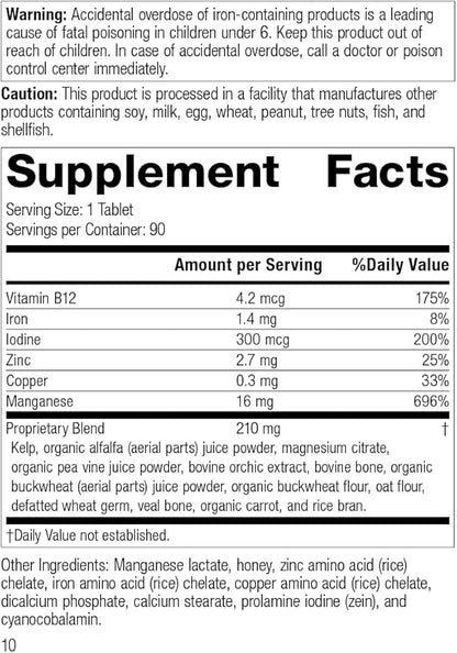 Standard Process Inc. Trace Minerals-B12 - Whole Food Spleen, Bone Health, Immune Support, Metabolism and Thyroid Support with Manganese, Kelp, Iodine, Copper, Vitamin B12, Zinc, Iron - 90 Tablets