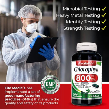 FITO MEDIC'S Lab - Chlorophyll - Pure - 800 mg per Serving- 200 Softgels - Chlorophyll Capsules -Detox Cleanse, Greens Supplements- Chlorophyll Pills - Ultra high Absorption.