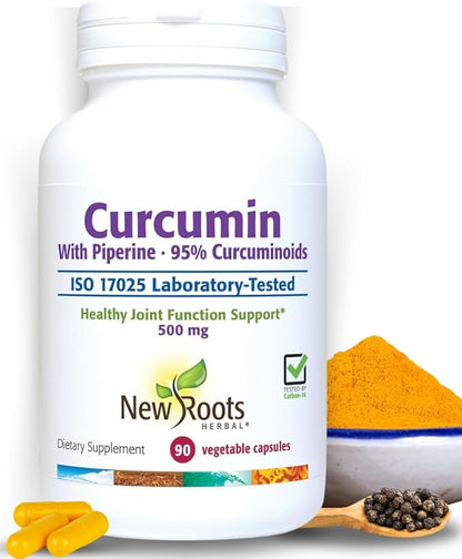 New Roots | Turmeric Curcumin with Black Pepper Supplement is 20x Better Absorption | 95% Curcuminoids + 95% Piperine (90 Veg Capsules, Each 500mg)