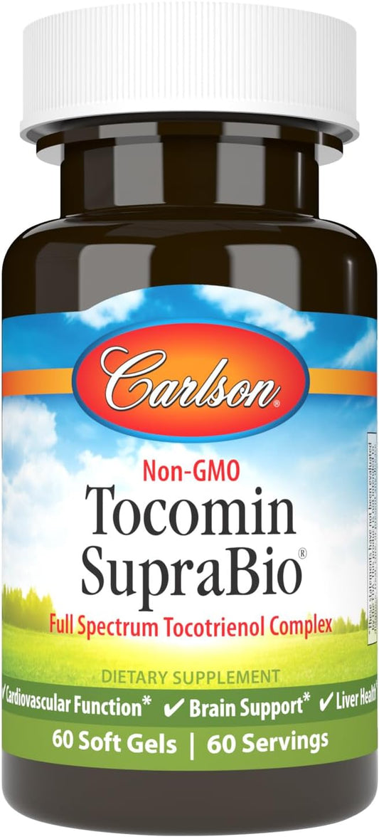 Carlson - Tocomin SupraBio, Full Spectrum Tocotrienol Complex, Non-GMO Tocotrienols, Alpha, Beta, Gamma, Delta, 60 Softgels
