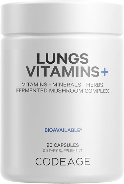 Codeage Lungs Vitamins, A, C, D, E, B6, Milk Thistle Lung Supplement, Zinc & Magnesium, Cordyceps, Reishi, Chaga, Poria, Tylophora, Ginger, Peppermint Leaf Organic Herb Cleanse - Non-GMO - 90 Capsules