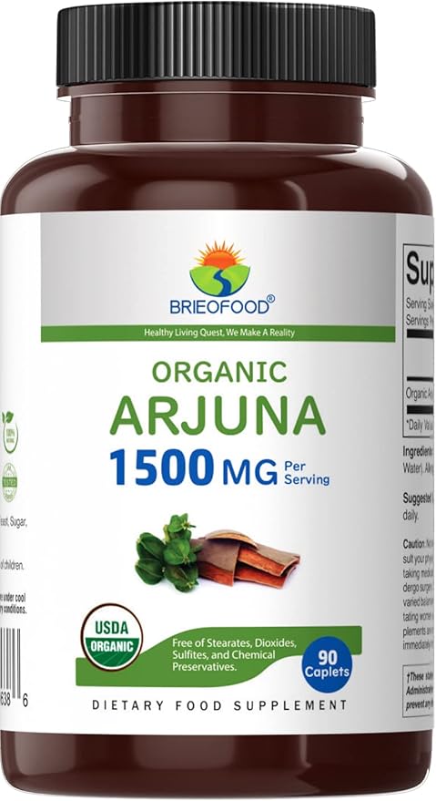 Brieofood Organic Arjuna 1500mg, 45 Servings, Vegetarian, Gluten Free, 90 Vegetarian Tablet