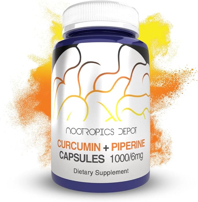 Nootropics Depot Curcumin + Piperine Capsules | 1000mg Curcumin + 6mg Piperine | 60 Count