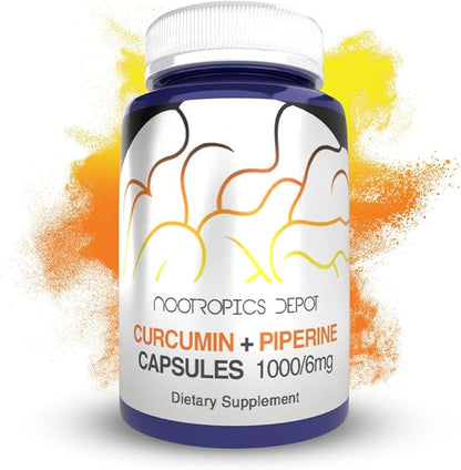 Nootropics Depot Curcumin + Piperine Capsules | 1000mg Curcumin + 6mg Piperine | 60 Count