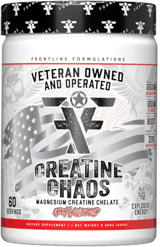 Creatine Chaos, Promotes Lean Muscle Growth, Unflavored, Aids Muscle Recovery, Post-Workout Supplement, Veteren Owned and Operated (60 Servings, Magnesium Creatine Chelate)
