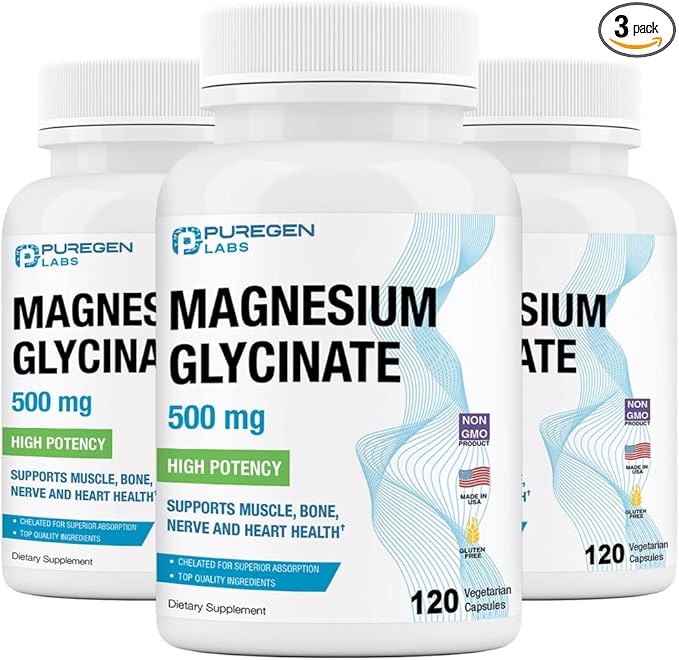 Magnesium Glycinate 500mg [High Potency] Veggie Caps, Chelated for Superior Absorption, Non-GMO, NO Gluten and Dairy, Supports Muscle, Joint, and Heart Health | Total 360 Capsules