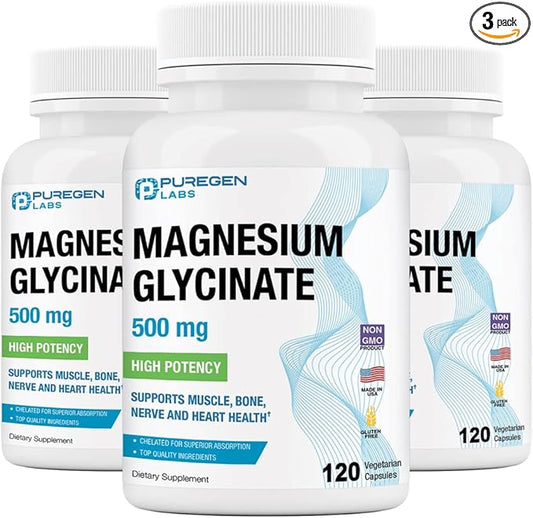 Magnesium Glycinate 500mg [High Potency] Veggie Caps, Chelated for Superior Absorption, Non-GMO, NO Gluten and Dairy, Supports Muscle, Joint, and Heart Health | Total 360 Capsules