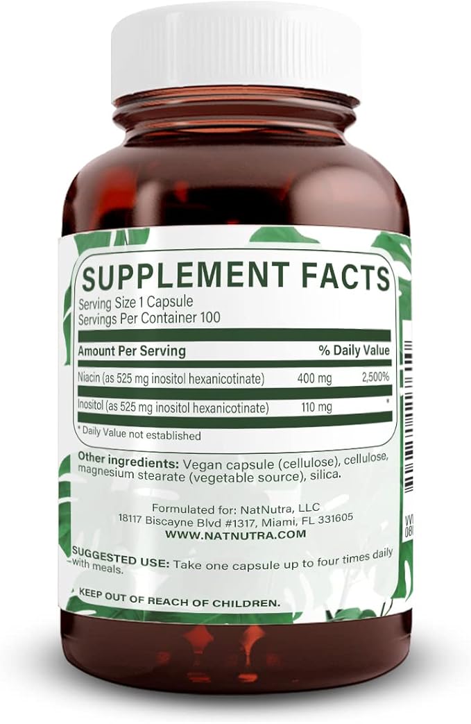 Natural Nutra No Flush Niacin, Vitamin B3 Supplement, Helps Improve Cardiovascular Health, Helps Improve Skin Texture, Promotes Better Brain Function, Helps Boost Energy Level 525 mg, 100 Capsules