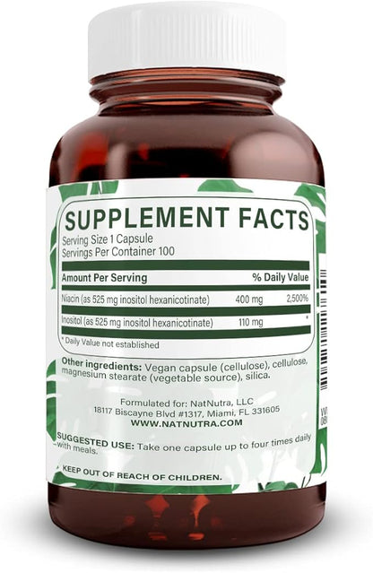 Natural Nutra No Flush Niacin, Vitamin B3 Supplement, Helps Improve Cardiovascular Health, Helps Improve Skin Texture, Promotes Better Brain Function, Helps Boost Energy Level 525 mg, 100 Capsules