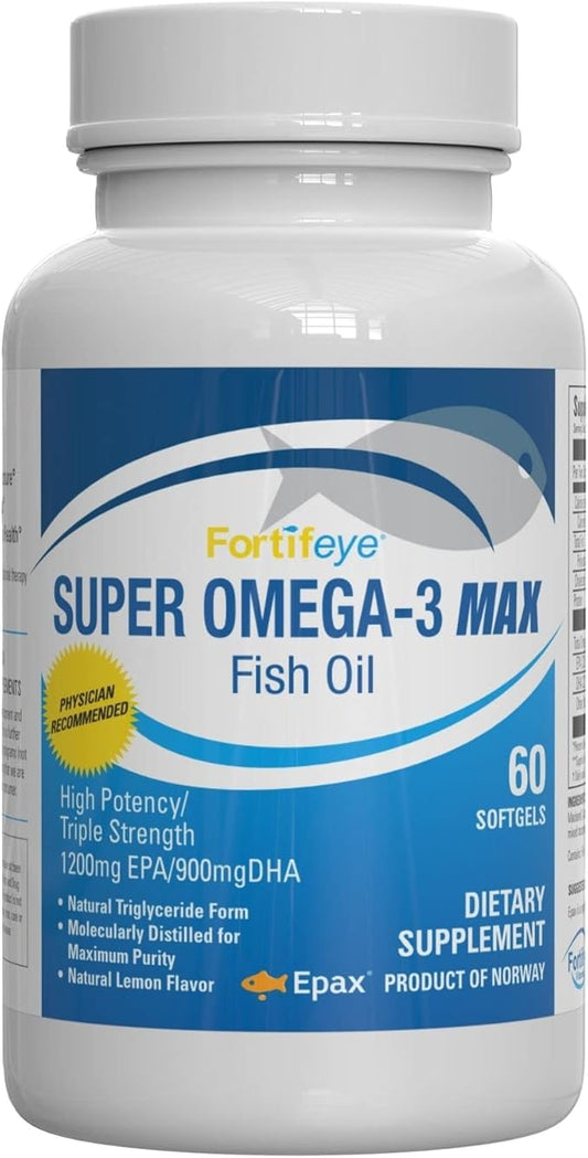 Super Omega-3 Max Fish Oil | 2400 mg Omega 3 | High Potency with EPA and DHA | Lemon Flavor 30 Servings