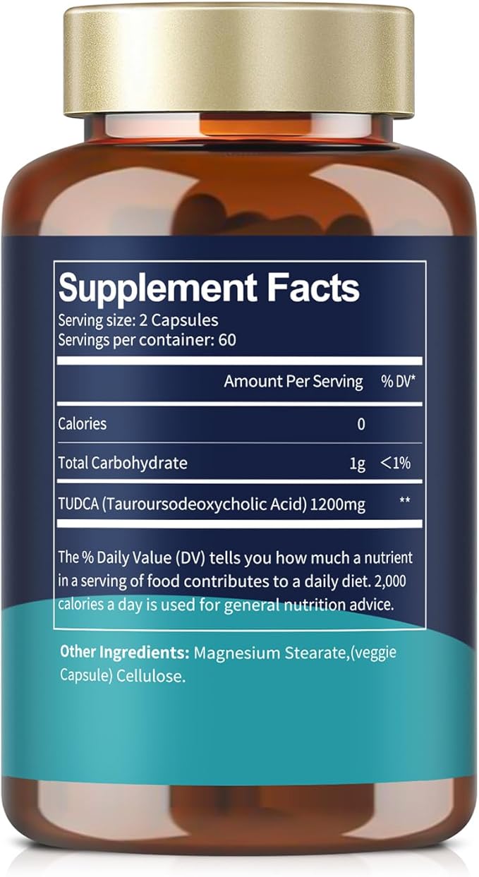 (Pack of 2 TUDCA Supplement 1200mg (Tauroursodeoxycholic Acid), 120 Capsules, Ultra Strength Pure TUDCA Bile Salts Liver Supplements, Liver and Gallbladder Cleanse & Repair, Vegan