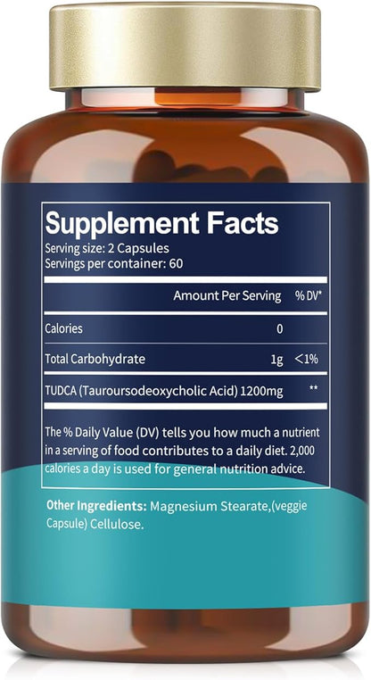(Pack of 2 TUDCA Supplement 1200mg (Tauroursodeoxycholic Acid), 120 Capsules, Ultra Strength Pure TUDCA Bile Salts Liver Supplements, Liver and Gallbladder Cleanse & Repair, Vegan