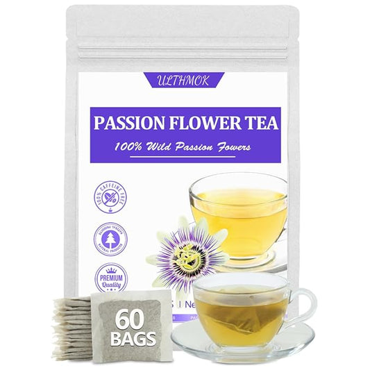 60 Premium Passion Flower Tea Bags, Made with 100% Natural Passionflower Leaves,Te De Pasiflora, Support Better Sleep & Relaxation, No Additives & Caffeine Free.