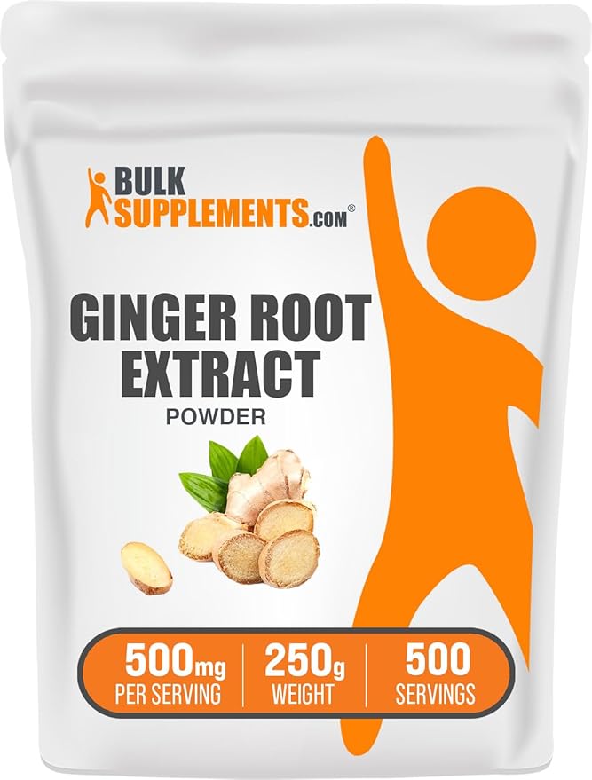 BulkSupplements.com Ginger Root Extract Powder - Ginger Supplement, Ginger Root Powder - Herbal Supplement, Gluten Free, 500mg per Serving, 250g (8.8 oz) (Pack of 1)