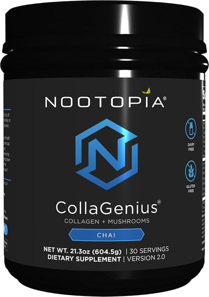 Collagenius v2.0 Brain Supplement – Lion’s Mane Chaga Cordyceps Reishi, Collagen Peptides & Superfoods – Supports Focus Memory Energy Immune Health Anti-Aging – Nootropic Powder 30 Servings
