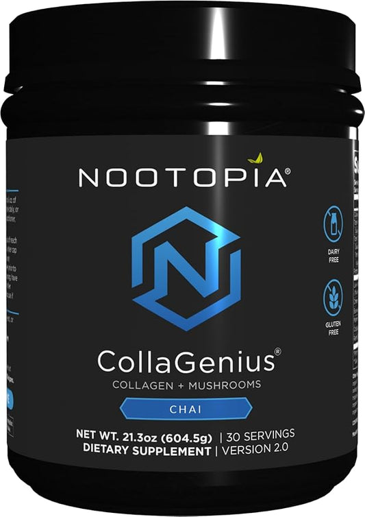 Collagenius v2.0 Brain Supplement – Lion’s Mane Chaga Cordyceps Reishi, Collagen Peptides & Superfoods – Supports Focus Memory Energy Immune Health Anti-Aging – Nootropic Powder 30 Servings
