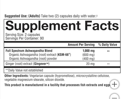 Youtheory Ashwagandha 1000mg with KSM-66 - Helps Support a Healthy Stress Response,180 Capsules (Pack of 1)