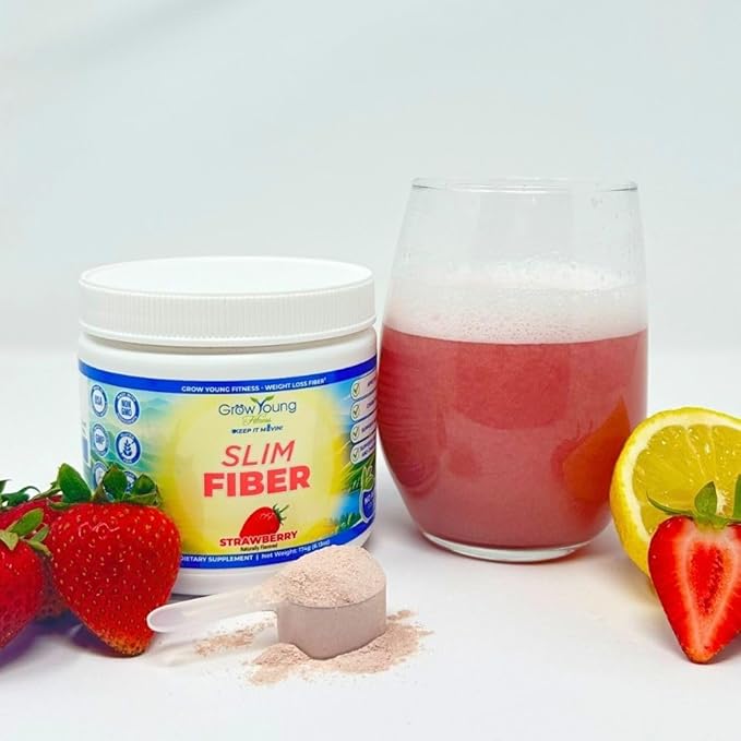 Grow Young Fitness Slim Fiber Supplement - Strawberry Fiber Powder for Digestive Support and Managing Cravings (1 Container, 30 Servings)