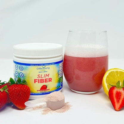 Grow Young Fitness Slim Fiber Supplement - Strawberry Fiber Powder for Digestive Support and Managing Cravings (1 Container, 30 Servings)