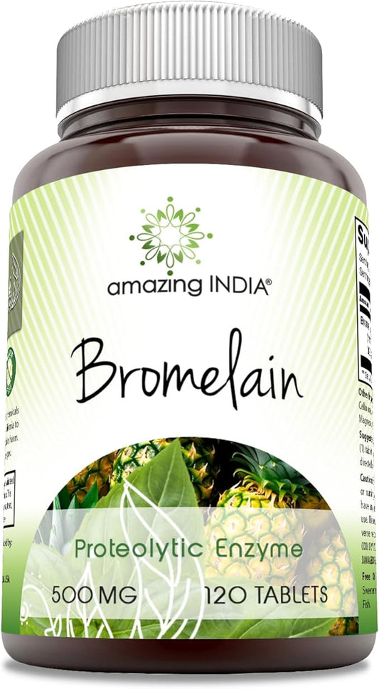 Amazing India Bromelain 500 mg 120 Tablets Supplement | Non-GMO | Gluten Free | Made in USA